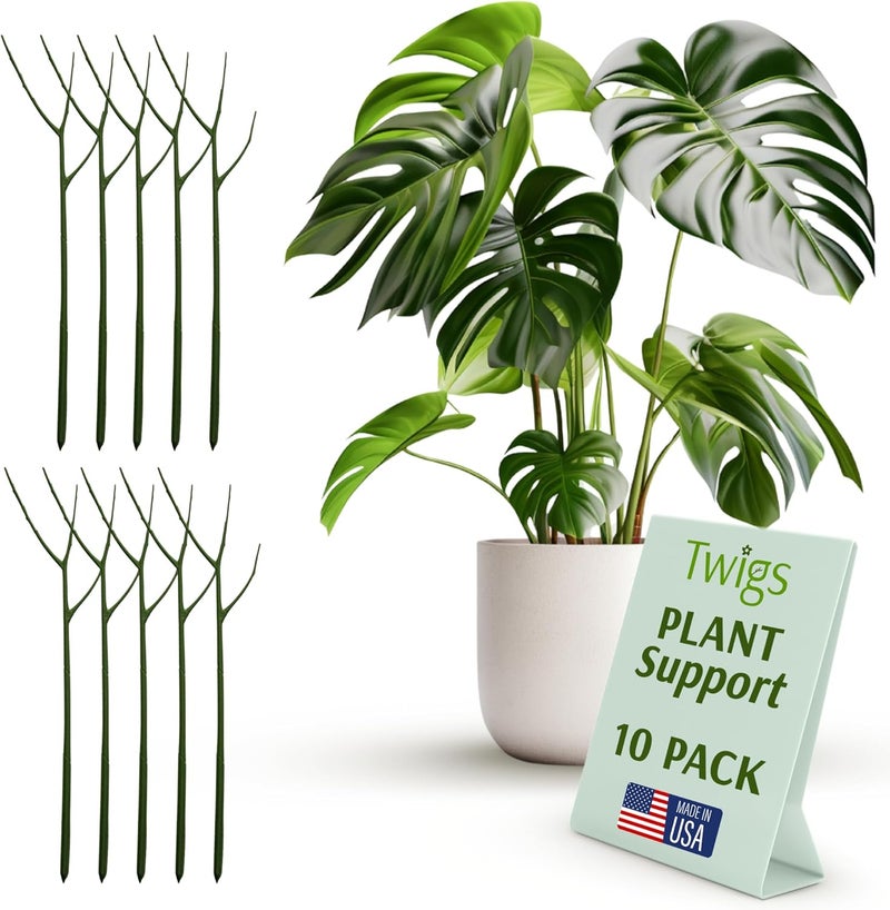 Twigs Ga Plant Support Stakes for Indoor & Outdoor Use, Durable Trellis Alternative for Climbing & Potted Plants, Houseplant Stem Holder Structures - Monstera (Dark Green), 10 Pack, 22" L, Original - Image 1
